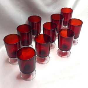 10 Vintage Ruby Red French Stemmed Cocktail Glasses